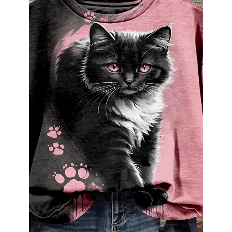 Women's Pullover Casual Cat Hoodie Print Long Sleeve Pink Fall Winter3