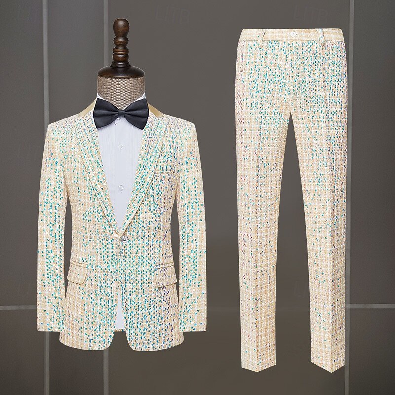 Disco 1980s Pants Outfits Suits & Blazers Disco Sequins Fancy Dress Men's Masquerade Performance Party Club Adults' Coat Pants All Seasons