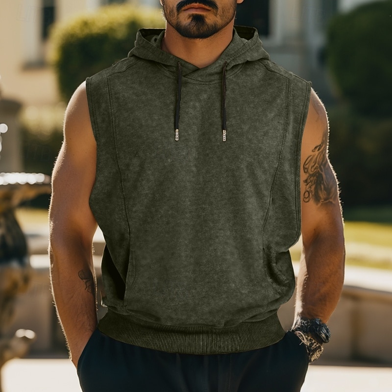 Men's Tank Top Sleeveless Hoodie Sleeveless Hooded Summer Spring Fall Vintage Drawstring Casual Activewear Navy Black Gray Top Tee for Men2