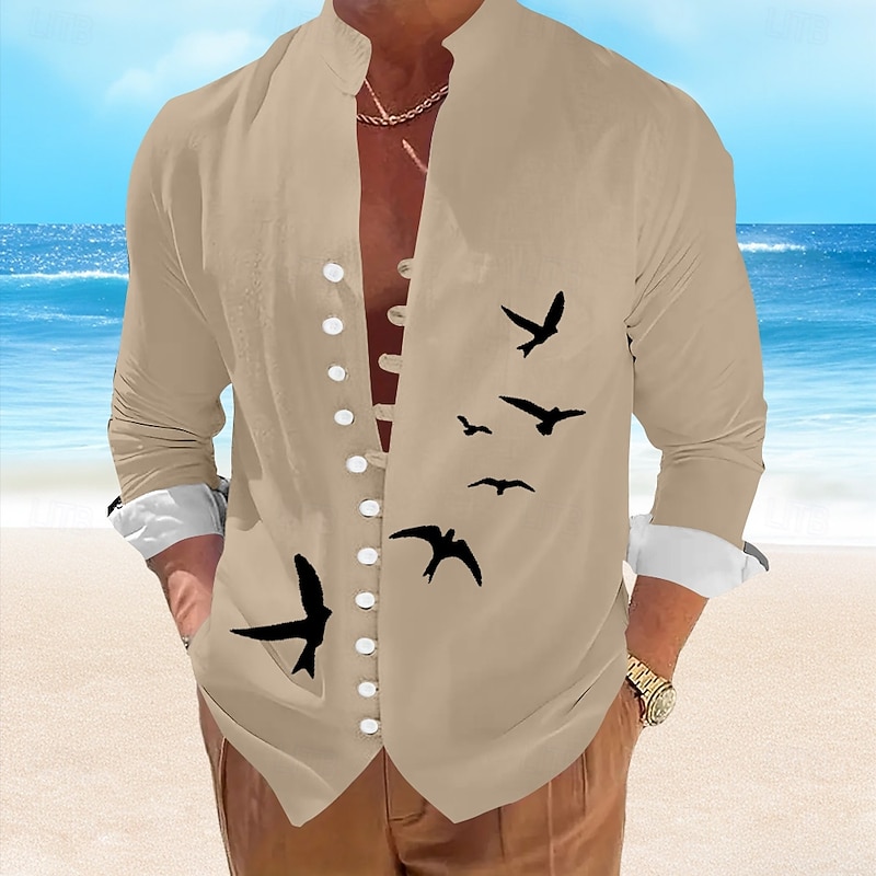 Men's Bird Casual Shirt Summer Hawaiian Shirt Aloha Shirt Short Sleeve Hawaiian Resort Vacation Casual Summer Spring Standing Collar Button Up Black White Blue Brown3