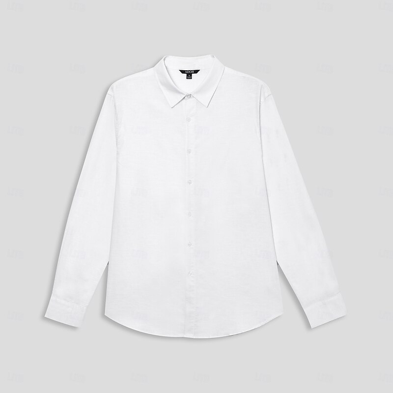 Men's Cotton Linen Shirt White Light Blue Long Sleeve Solid Color Shirt Collar School Formal Buttons Clothing Apparel Elegant Vacation Vintage Tropical2