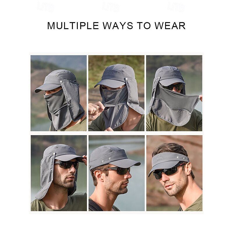 Men's Convertible Sun Hat with Neck Flap and Detachable Face Cover, UV Protection Lightweight Cap for Outdoor Hiking, Fishing, and Camping2