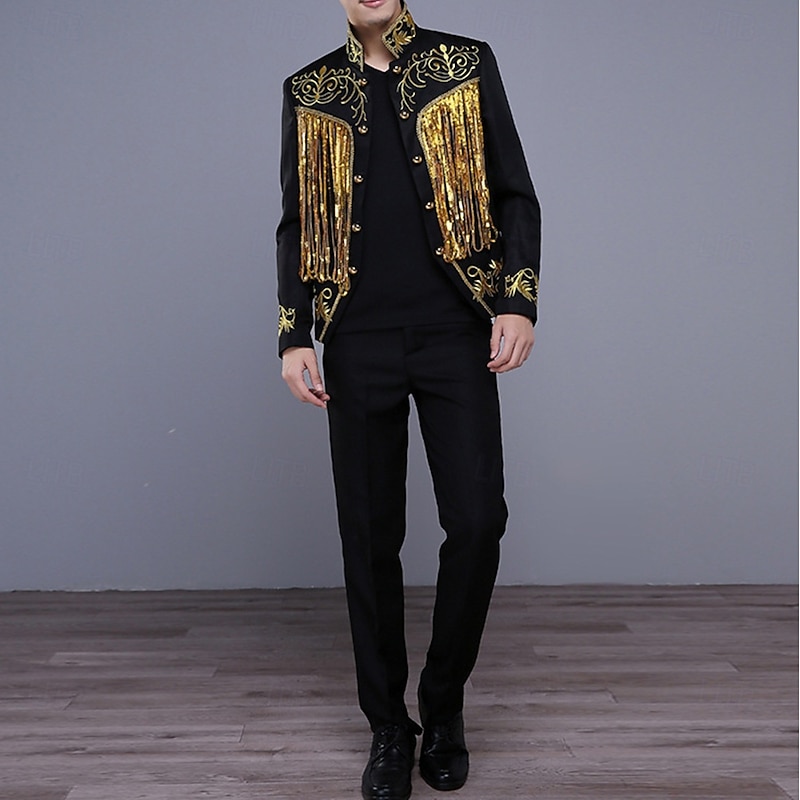 Retro Vintage 1980s Pants Outfits Suits & Blazers Prince Aristocrat Sequins Jacquard Fancy Dress Men's Halloween Carnival Masquerade Performance Party Pride Parade Adults' Coat Pants All Seasons3