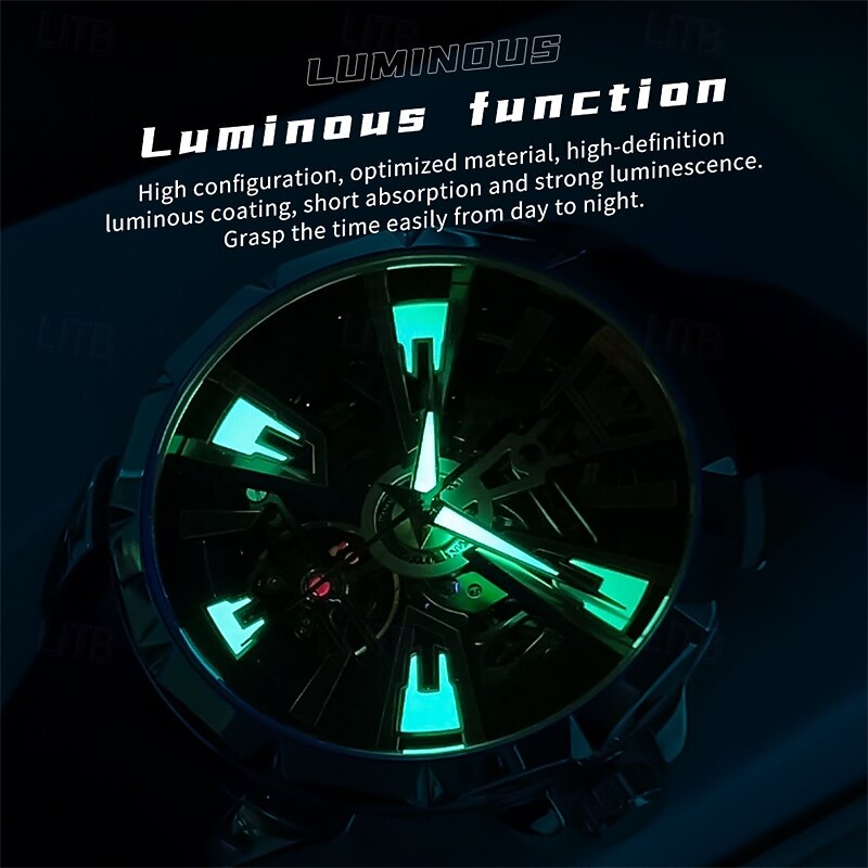 Olevs Brand Men'S Business Belt Automatic Mechanical Watch Fashion Hollow Glow-In-The-Dark Waterproof Sports Men'S Watch4
