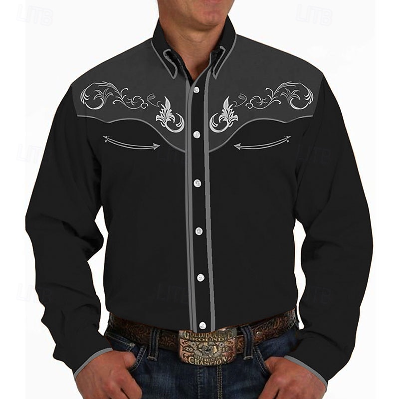 Men's Floral Graphic Prints Shirt Western Shirt Cowboy Shirt Long Sleeve Fashion Streetwear Designer Outdoor Daily Fall & Winter Turndown Print Button-Down Blue Sky Blue Purple Brown Gray3