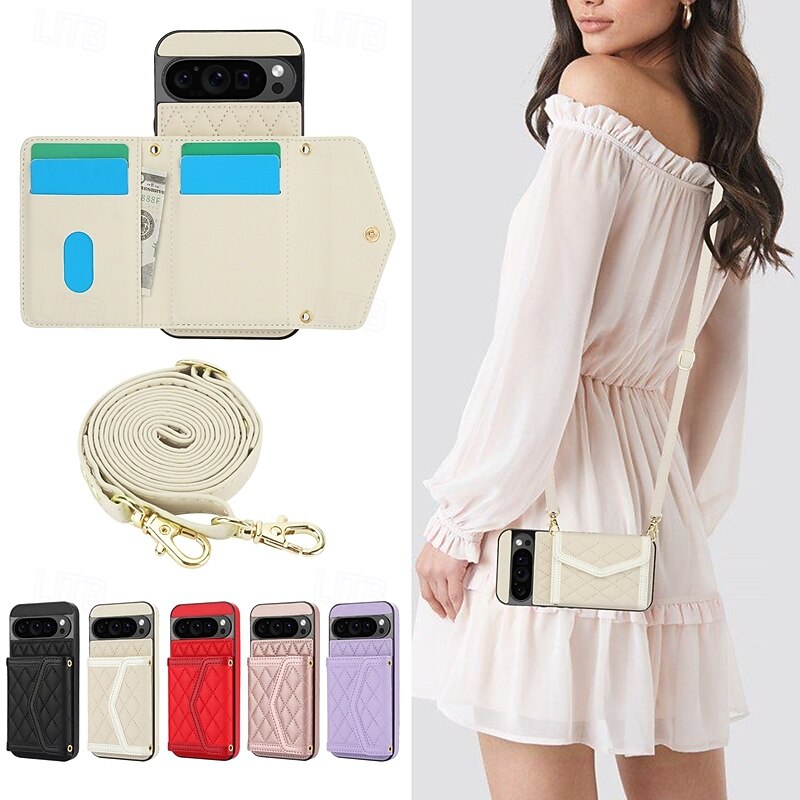 Phone Case For Google Pixel 9 Pro Pixel 9 Pro XL Pixel 8 Pro Pixel 8 Pixel 9 Back Cover with Stand Holder with Lanyard Card Slot Retro TPU PU Leather3