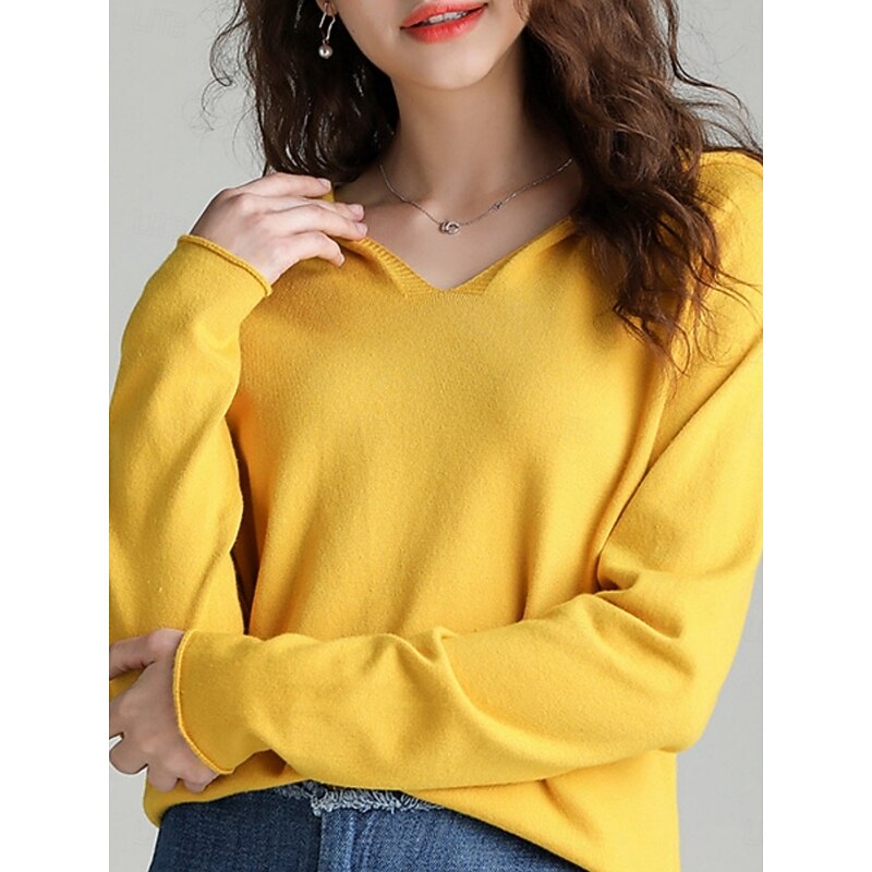 Women's Sweater Casual Soft Pure Color Ribbed Hooded Knitted Long Sleeve Regular Tops Knit Outdoor Daily Weekend White Yellow Fall Winter3