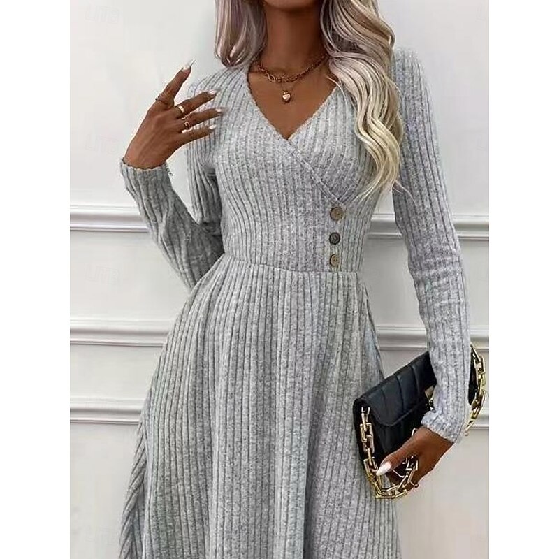 Women's Mini Dress Vintage Dress Jumper Dress Formal Formal Vacation Street Regular Fit Long Sleeve V Neck Gray Spring Fall3