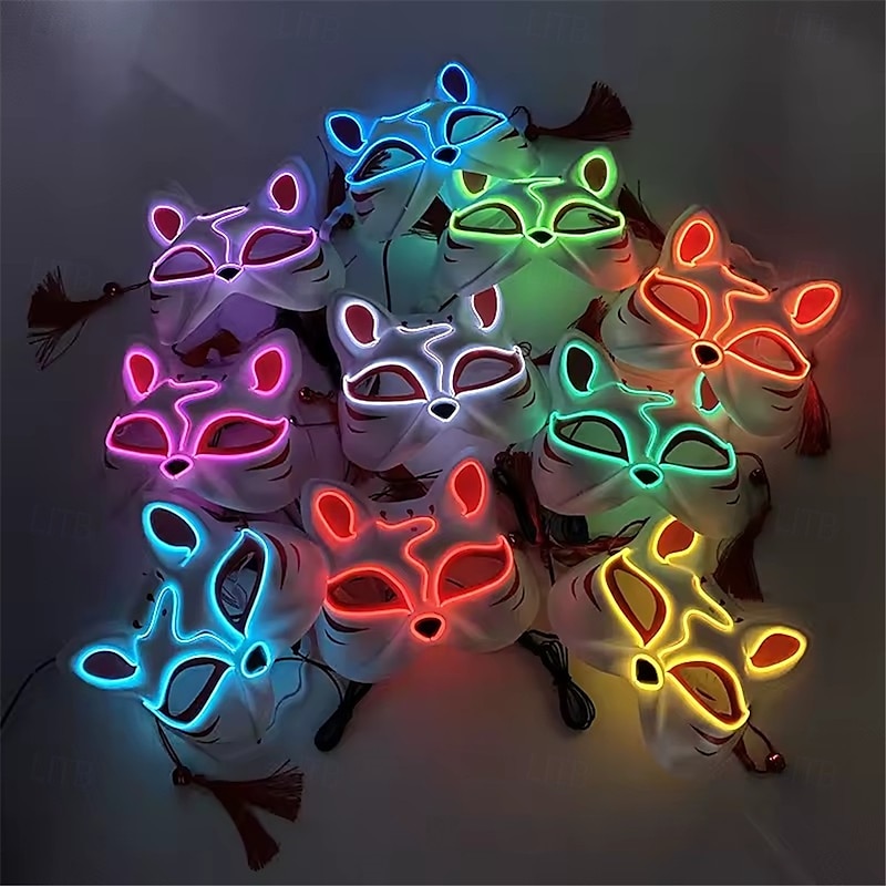 Carnival LED Fox Luminous Mask - Festival Party Light Up Decoration Prop, Internet Celebrity Live Streaming Gift AA Batteries Powered - 1PC