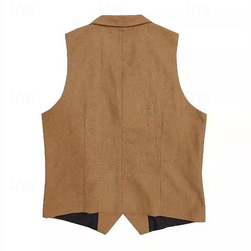 Men's Vest Gilet Vacation Daily Date Fashion Casual Spring &  Fall Buttons Pocket Polyester Comfortable Plain Single Breasted One-button Lapel Regular Fit Khaki Vest2