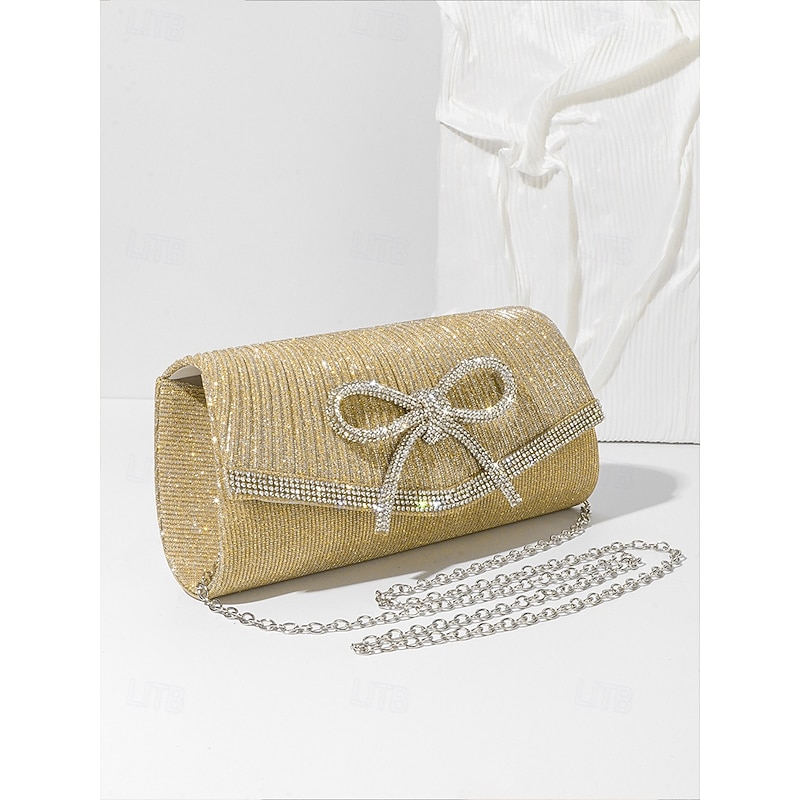 Blue Glitter Clutch Purse with Rhinestone Bow Accent, Elegant Evening Bag for Women, Perfect for Weddings, Parties, and Formal Events Silver Black Blue2