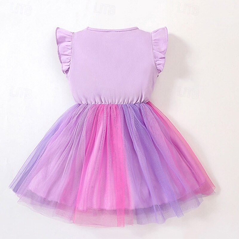 Kids Girls' Dress Unicorn Sleeveless Outdoor Casual Ruffle Patchwork Fashion Adorable Polyester Above Knee Casual Dress A Line Dress Tulle Dress Summer Spring 4 years+ Pink Blue Purple4