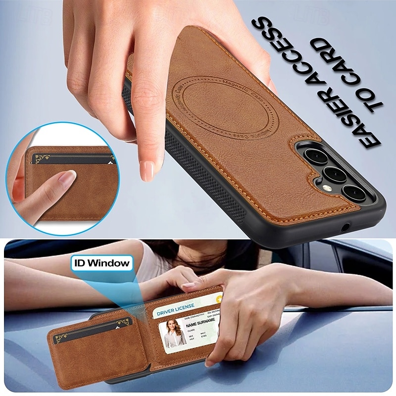 Phone Case For Samsung Galaxy S25 S24 S24 FE S23 S22 S21 Ultra Plus A55 5G A35 5G A15 A14 Back Cover with Stand Holder Magnetic Support Wireless Charging Retro TPU PU Leather2