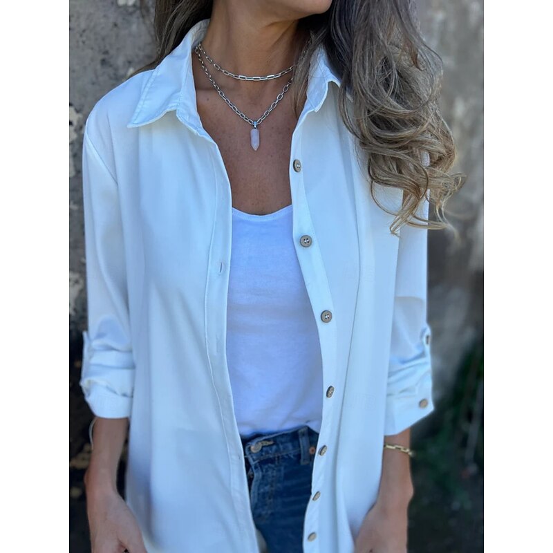 Women's Casual Jacket Warm Breathable Buttons Casual Plain Vacation Street Daily Wear Going out Single Breasted Long Lapel Regular Fit Long Sleeve Outerwear Black White Khaki Spring Fall3