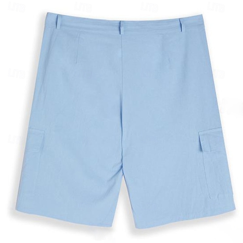 Men's Cargo Shorts Shorts Linen Shorts Summer Shorts Pocket Plain Comfort Soft Business Daily Business Casual White Navy Blue4