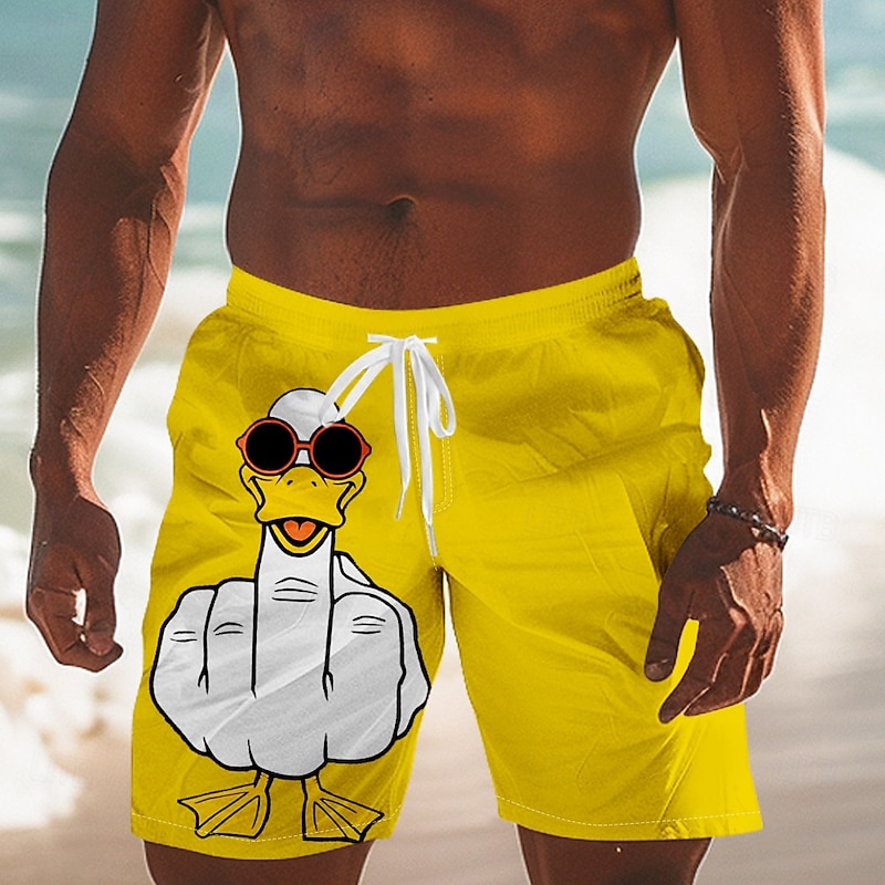 Men's Animal Duck Funny gestures Swimming Trunks Board Shorts Shorts Mid Waist Streetwear Hawaiian Casual Daily Holiday Pocket Drawstring Elastic Waist Designer Clothing Apparel2