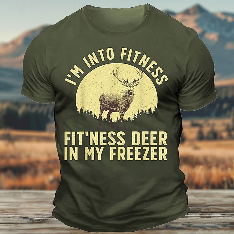 Men's Funny Hunting Graphic T-Shirt: "I'm Into Fitness Fit'ness Deer In My Freezer" Punny Hunter Lifestyle Tee4