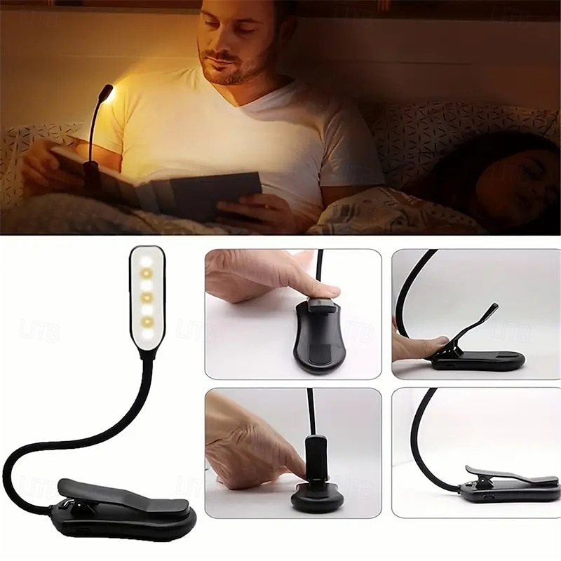 USB Rechargeable Mini Book Light - 7 LED Clip-On Reading Lamp, Eye-Caring Night Light for Study & Bedside Reading