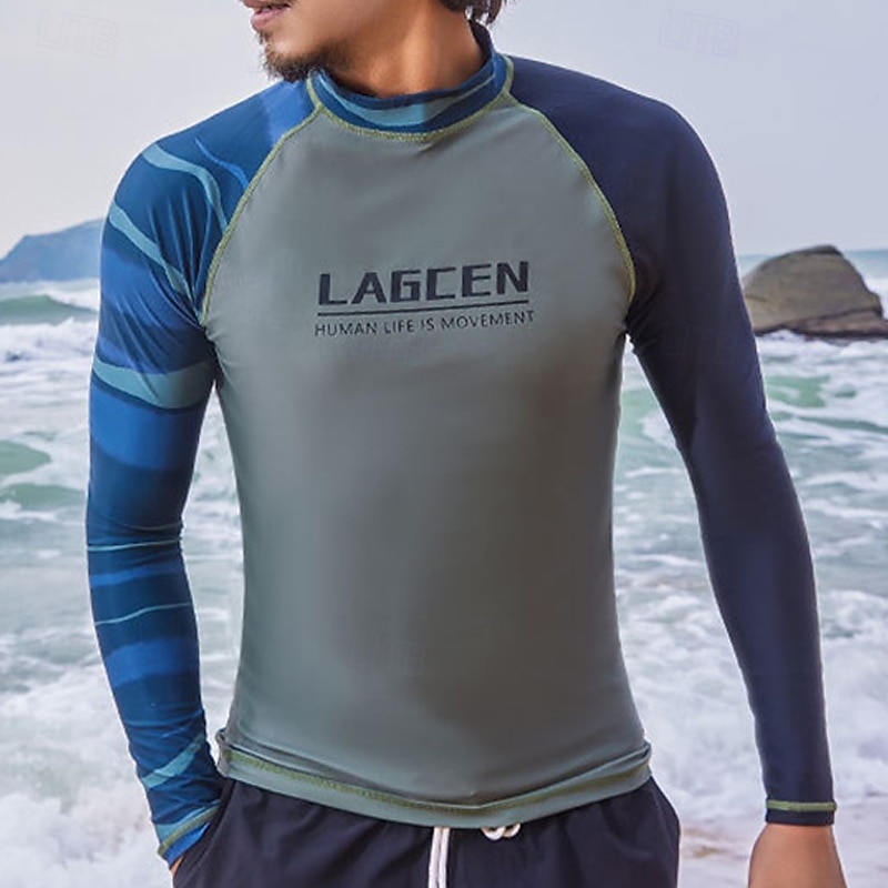 Men's Athletic Swimwear Swim Shirt Long Sleeve Sun Shirt Top Swimming Surfing Beach Water Sports Printed Summer Spring4