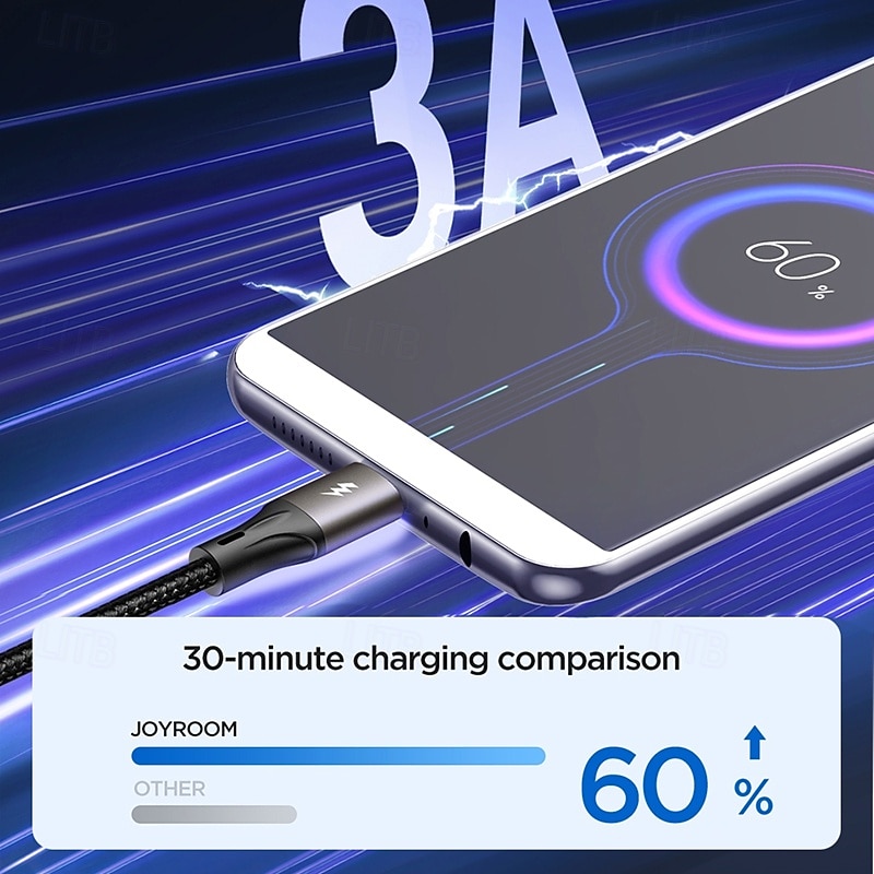 Joyroom USB C Cable 60W 10ft 3.9ft USB A to micro USB / USB C 3 A Fast Charging Nylon Braided Durable Anti-folding For Samsung Xiaomi Huawei Phone Accessory