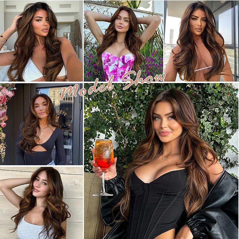 Long Layered Wigs for Women Wavy Wigs Middle Part Synthetic Hair Wig for Daily Use Party Cosplay4