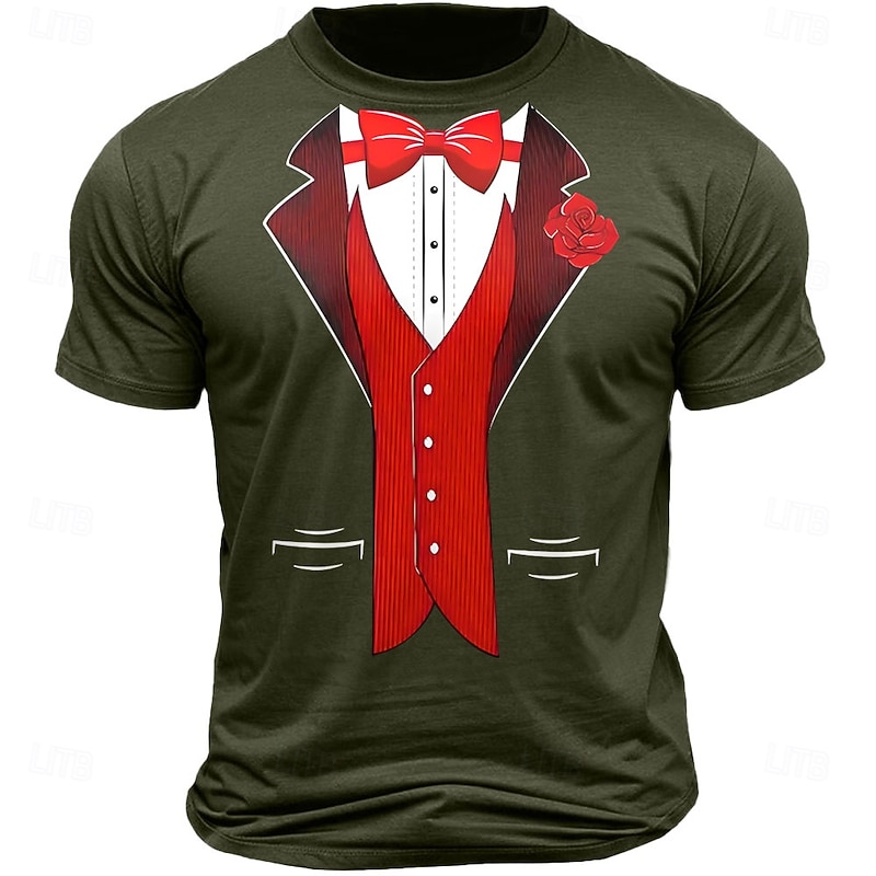 Men's Funny Tuxedo Print Short Sleeve T-Shirt, Novelty Costume Party Wear4