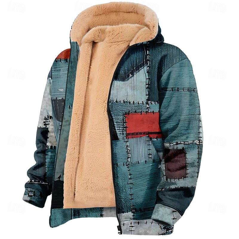 Men's Plaid Checkered Fleece Hoodie Simple Casual Long Sleeve Crew Neck Streetwear Blue Brown Zip Up Fall Winter Designer2