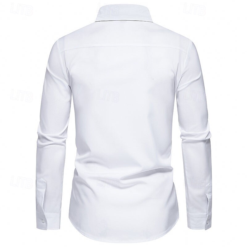 Men's Dress Shirt Collared Shirt Button Up Shirt Color Block Wedding Daily Black White Navy Blue Long Sleeve Turndown Spring &  Fall Clothing Apparel Patchwork4