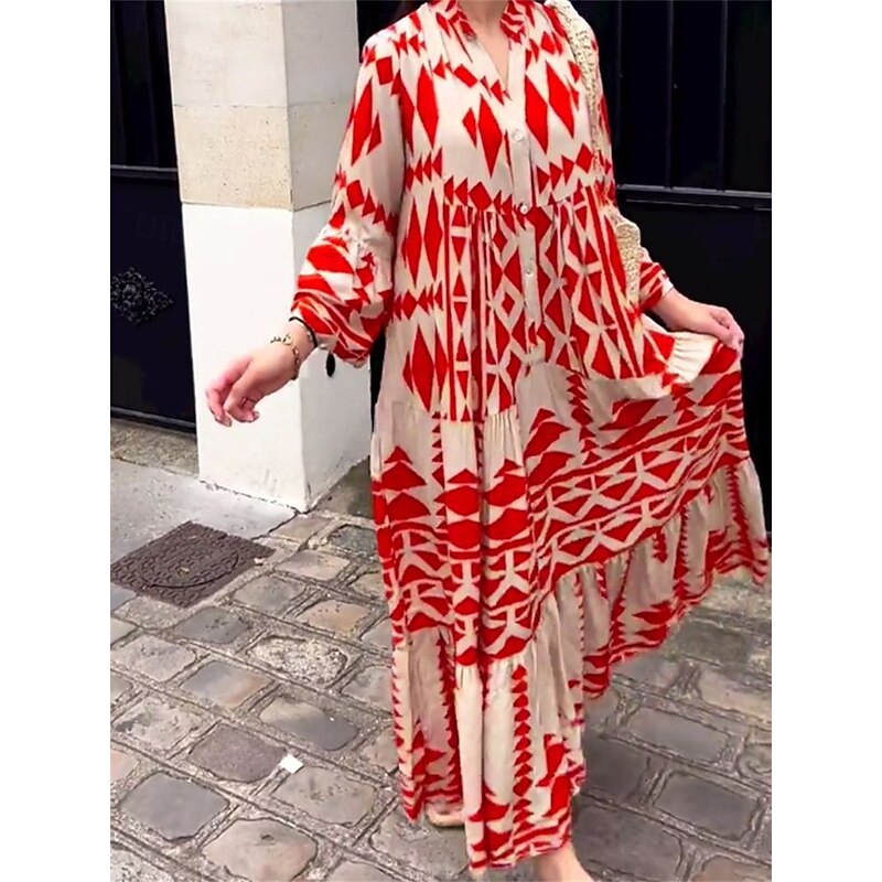 Women's Maxi Dress Casual Dress Boho Chic Dresses Bohemia Cute Stylish Vacation Daily Beach Loose Fit Graphic Short Sleeve V Neck Black Red Blue Summer Spring Fall4