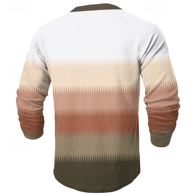 Men's Geometric Color Block Gradient Waffle Henley Shirt Casual Style Classic Style Long Sleeve Fashion Designer Basic Outdoor Daily Spring &  Fall Olive Brown Blue Henley Henley T-Shirt2