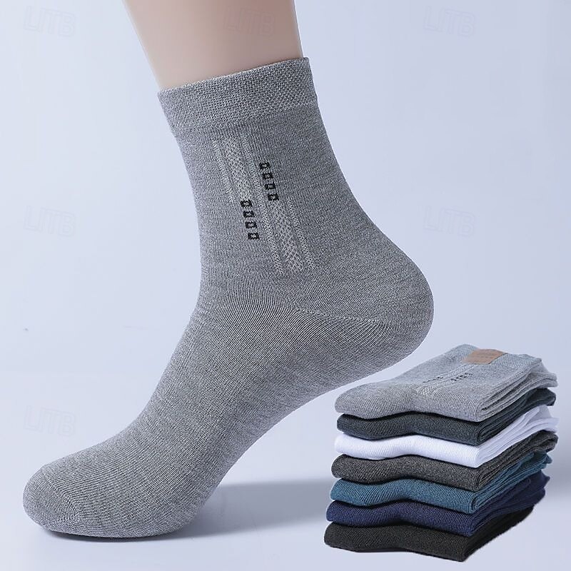 Men's 5 Pairs Multi Packs Socks Crew Socks Running Socks Casual Socks Black White Color Plain Vacation Sports & Outdoor Daily Basic Medium Spring Fall Fashion Casual3