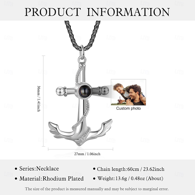 Personalized Anchor Projection Necklace Custom Best Gift for Dad, Couple Jewelry for Husband, Wedding, Father's Day, Boyfriend, Romantic Keepsake Gift2