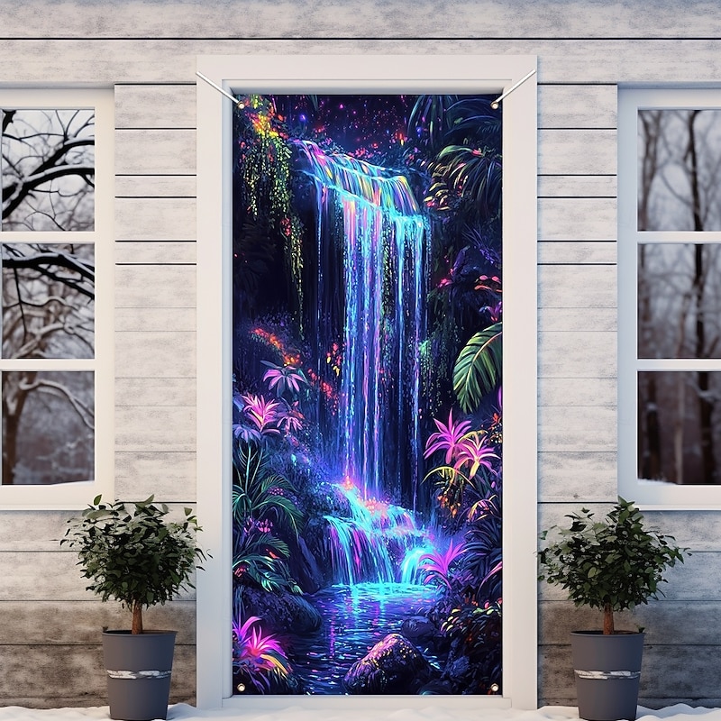 Door Decorations Door Covers Tropical Waterfall Door Tapestry Door Curtain Decoration Backdrop Indoor/Outdoor Door Banner for Front Door Farmhouse3