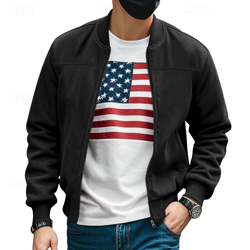 Men's Lightweight Jacket Bomber Jacket Cargo Jacket Transition Jacket Vacation Daily Warm Pocket Fall & Winter Plain Fashion Classic Stand Collar Regular Black Navy Blue Blue Brown Army Green Jacket2