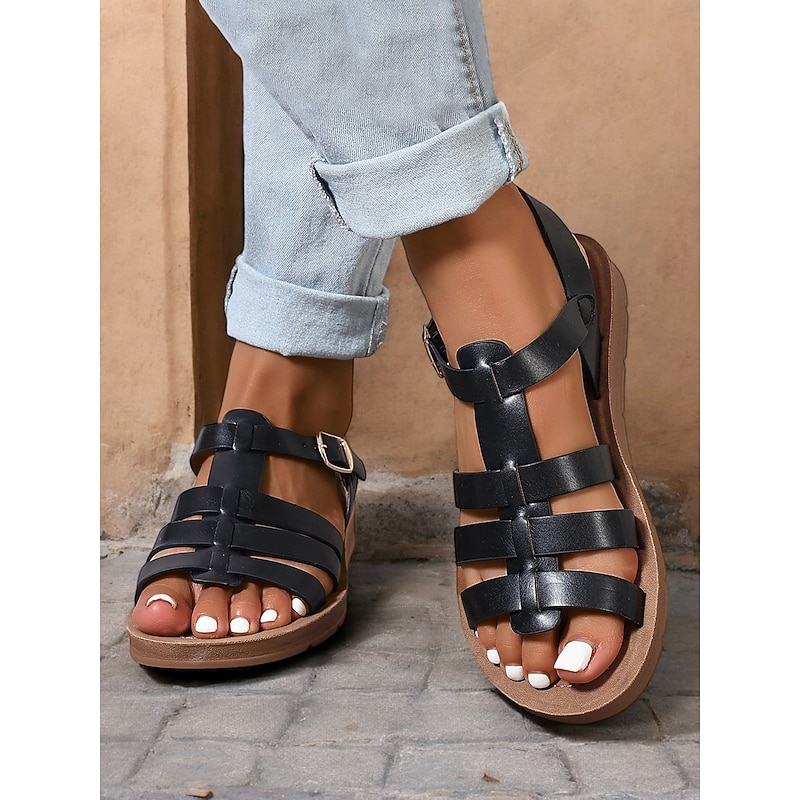 Women's Comfortable Black Gladiator Sandals Perfect for Beach Vacations and Casual Wear3