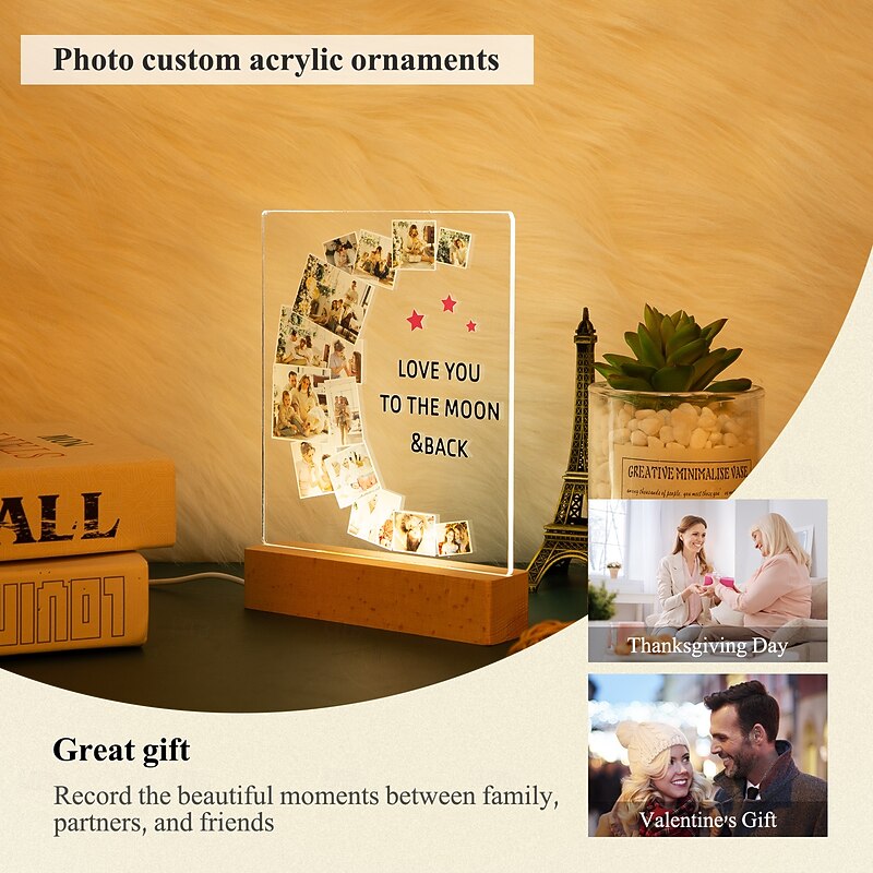 Personalized Acrylic Square Night Light with 9 Photos Light Up Photo Frame -  Customized  Gift for Lovers & Family2