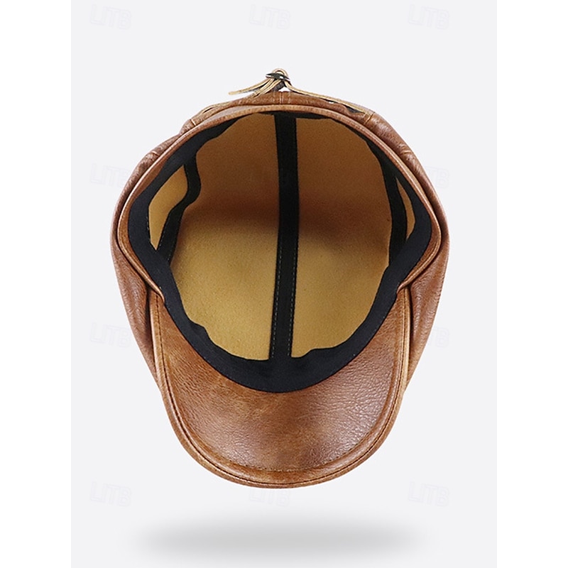 Stylish Brown Faux Leather Flat Cap with Vintage Finish | Perfect for Casual and Dressy Occasions4