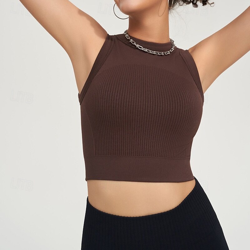 Women's Tank Top Crew Neck Lightweight Comfortable Breathable Sporty Sleeveless Light Support Sports Solid Color Sports Bra Tank Top For Gym Workout Running Fitness Slim Activewear4