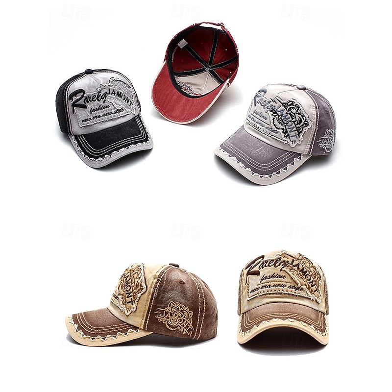 Men's Vintage Distressed Baseball Cap – Embroidered Patch Design, Casual Adjustable Hat for Outdoor Sports, Travel, and Everyday Wear3