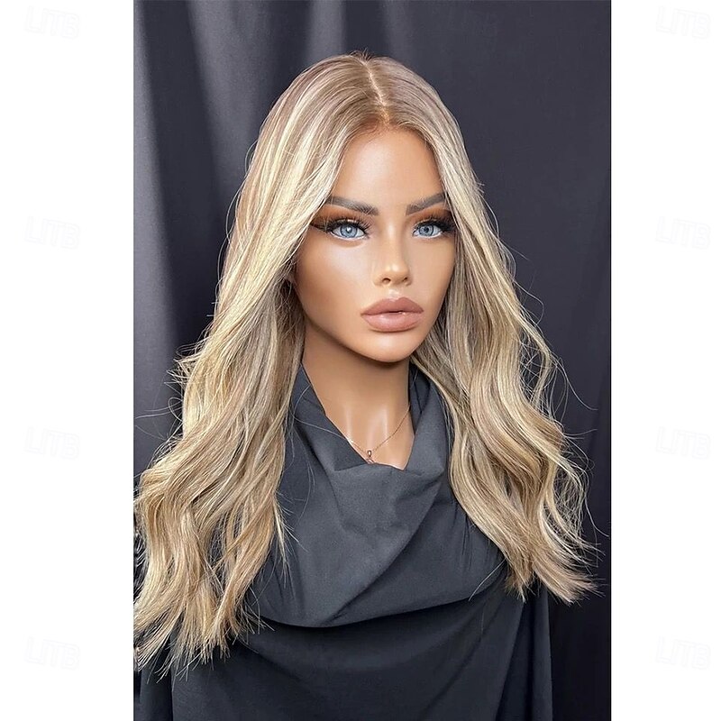 Unprocessed Virgin Hair 5x5 Closure 13x4 Lace Front Wig Middle Part Brazilian Hair Wavy Blonde Multi-color Wig 130% 150% Density Highlighted / Balayage Hair Natural Hairline Glueless Pre-Plucked For4