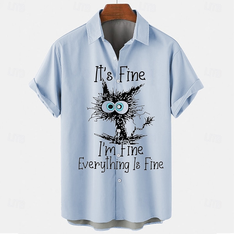 Men's Cat Casual Shirt Button Up Shirt Short Sleeve Casual Casual Summer Spring Turndown Button Up Pink Blue Beige4