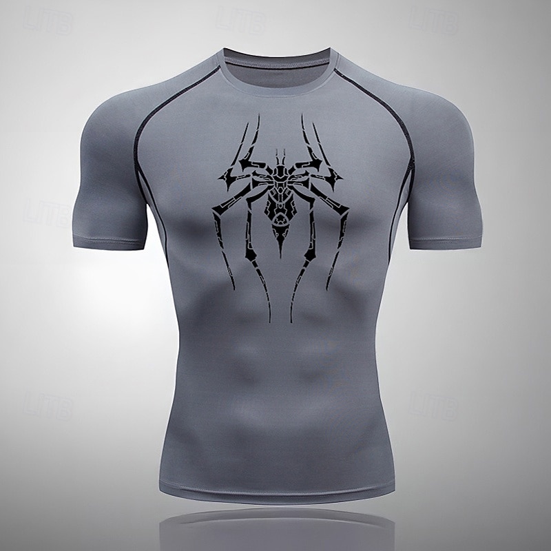 Men's Athletic Shirt Gym Shirt Fitness Shirt Padded Compression Shirt Short Sleeve Tee Tshirt Casual Athleisure Spiders Quick Dry Soft Breathable Gym Workout Walking Jogging Sportswear Activewear