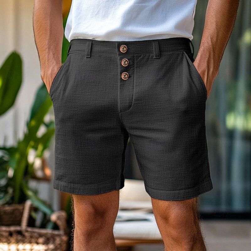 Men's Shorts Linen Shorts Summer Shorts Buttons Pocket Straight Leg Plain Comfort Breathable Short Home Simple Classic Style Black White4