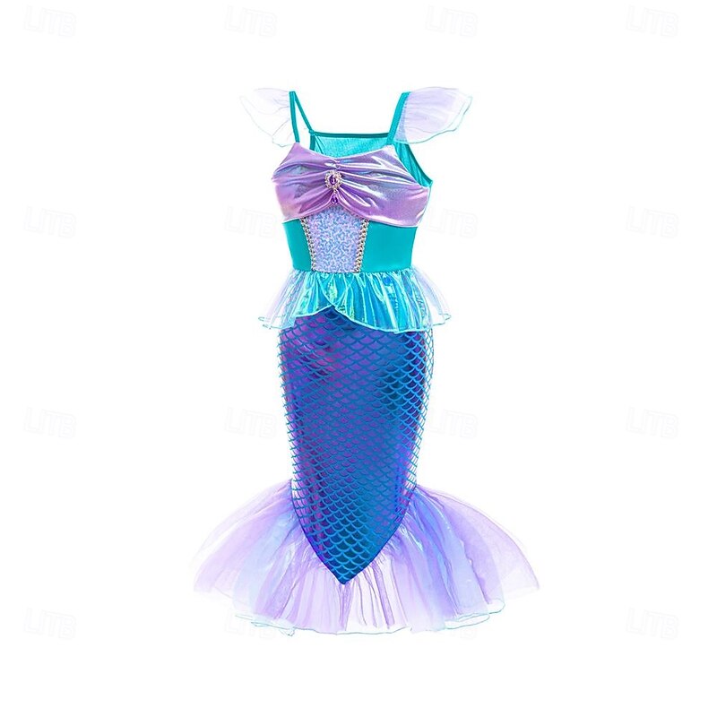 Kids Girls' Mermaid Swimwear Swimwear Beach Children's Day Scales Cute Mesh Bathing Suits 4-7 Years Summer Blue4