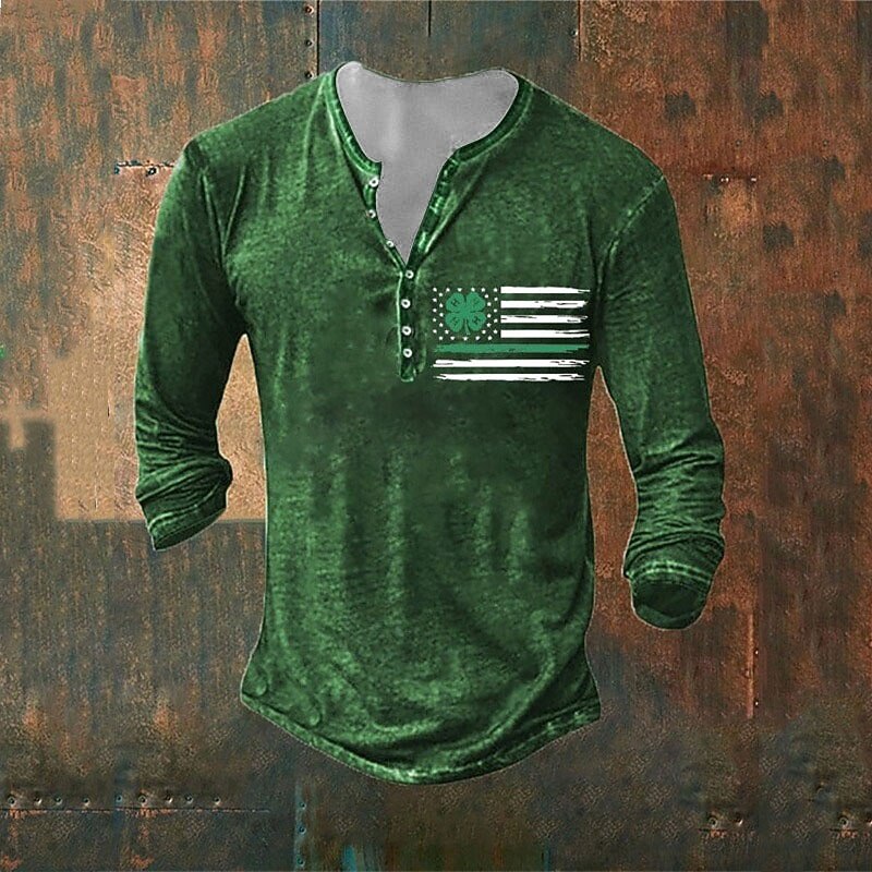 Men's St. Patrick Graphic Shamrock T Shirt T shirt Tee Tee Top Long Sleeve 3D Print Fashion Designer Basic Vacation Street Going out Spring &  Fall 1 2 3 4 5 Henley Henley T-Shirt4