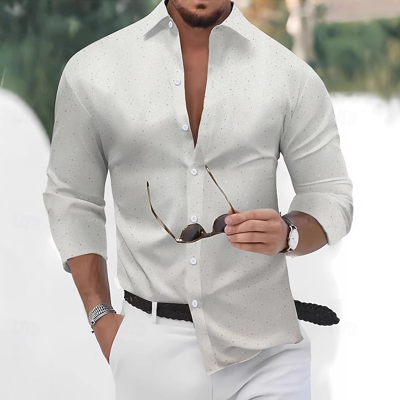 Men's Shirt Summer Shirt Casual Shirt Button Up Shirt Black White Red Dark Navy Light Blue Long Sleeve Polka Dot Collar Vacation Casual Daily Clothing Apparel Fashion Casual Comfortable4