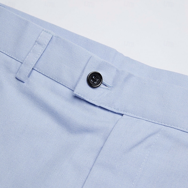 Men's Wedding Linen Suits Notch Sky Blue Light Grey Solid Colored Tailored Fit 2 Piece Single Breasted One-button3