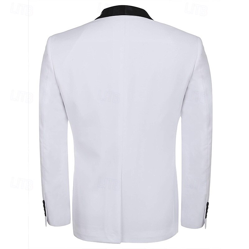 Men's Blazer Business Cocktail Party Wedding Party Fashion Casual Spring &  Fall 75% Cotton Color Block Pocket Buttons Comfortable Single Breasted Blazer White4