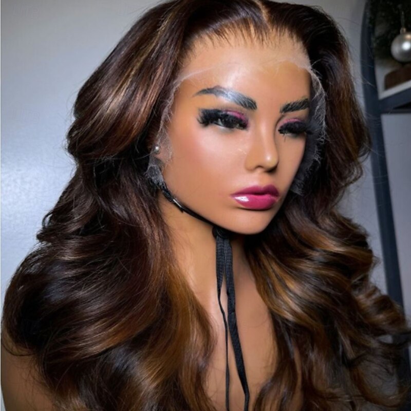Remy Human Hair 5x5 Closure 13x4 Lace Front Wig Middle Part Brazilian Hair Wavy Auburn Multi-color Wig 130% 150% Density Highlighted / Balayage Hair Glueless Pre-Plucked For Women Long Human Hair4