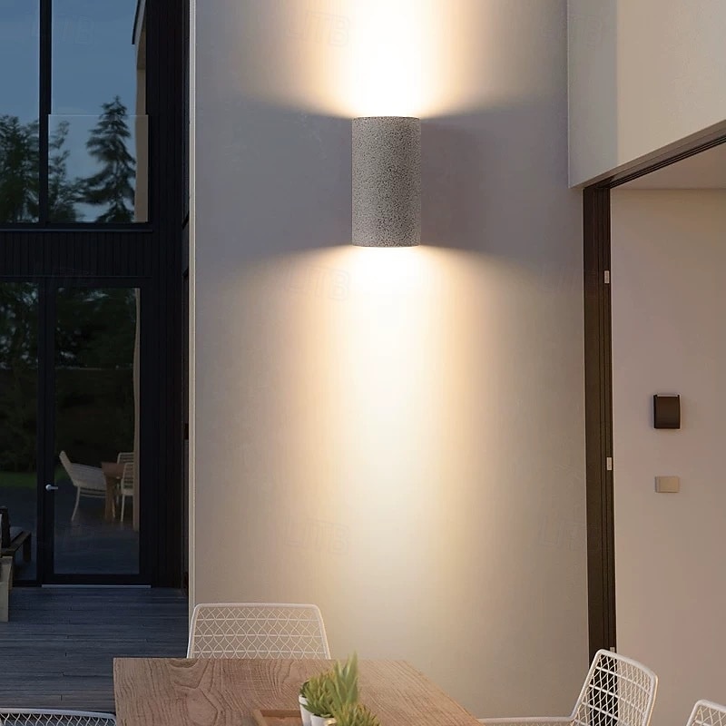 Villa Courtyard Wall Lighting Outdoor Aisle Lamp Cylindrical Shape Outdoor Wall Lamp Black/White Double Head Spotlight Exterior Wall Hotel Cement Wall Sconces 110-240V 10W